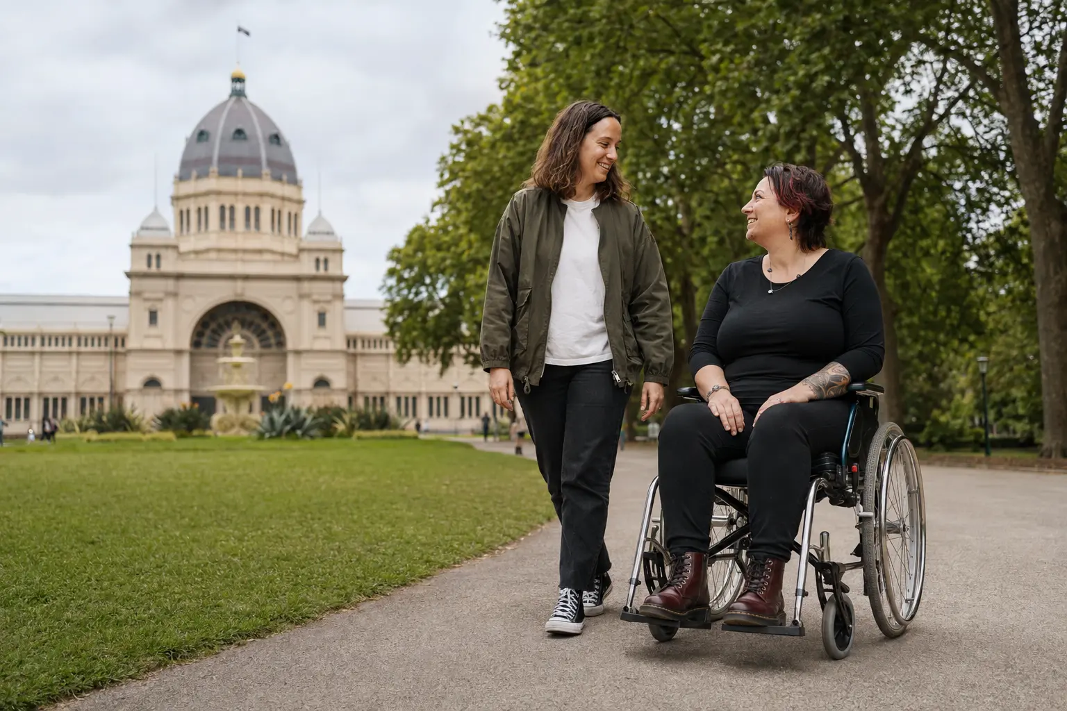 Illustrative disability support in Carlton Gardens near the Royal Exhibition Building